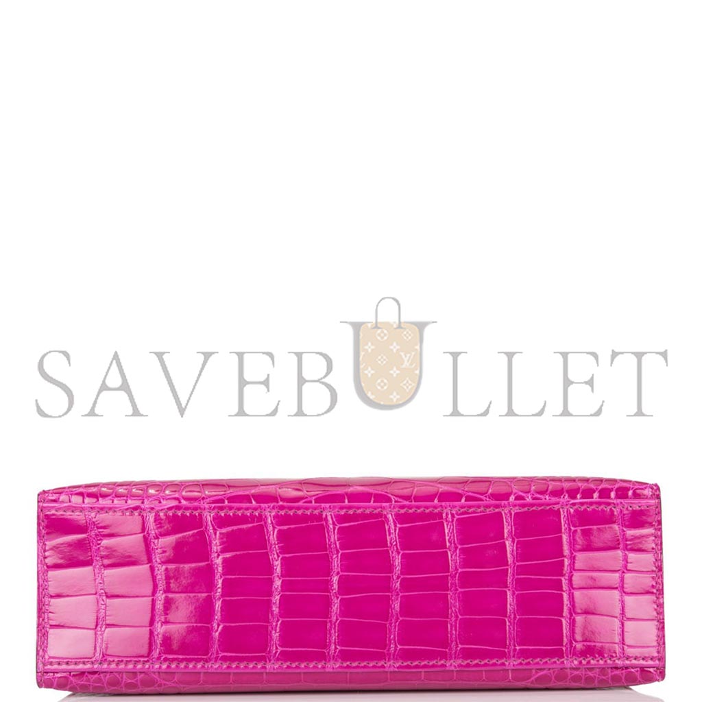 H**mes master rose scheherazade shiny alligator mini kelly pochette gold hardware (22*14*7cm)